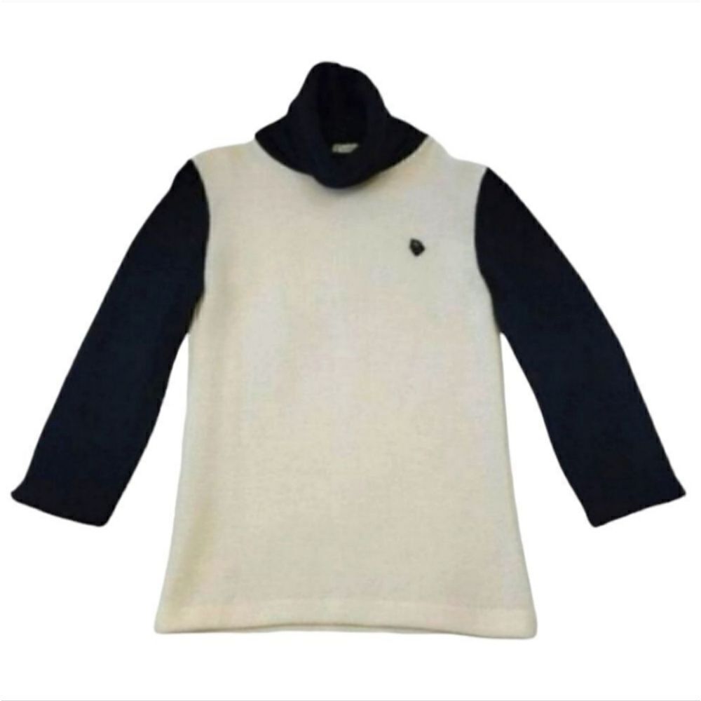 Vintage 60s Christian Dior London Colorblock Turtleneck Sweater in Cream/Black - Picture 6 of 16